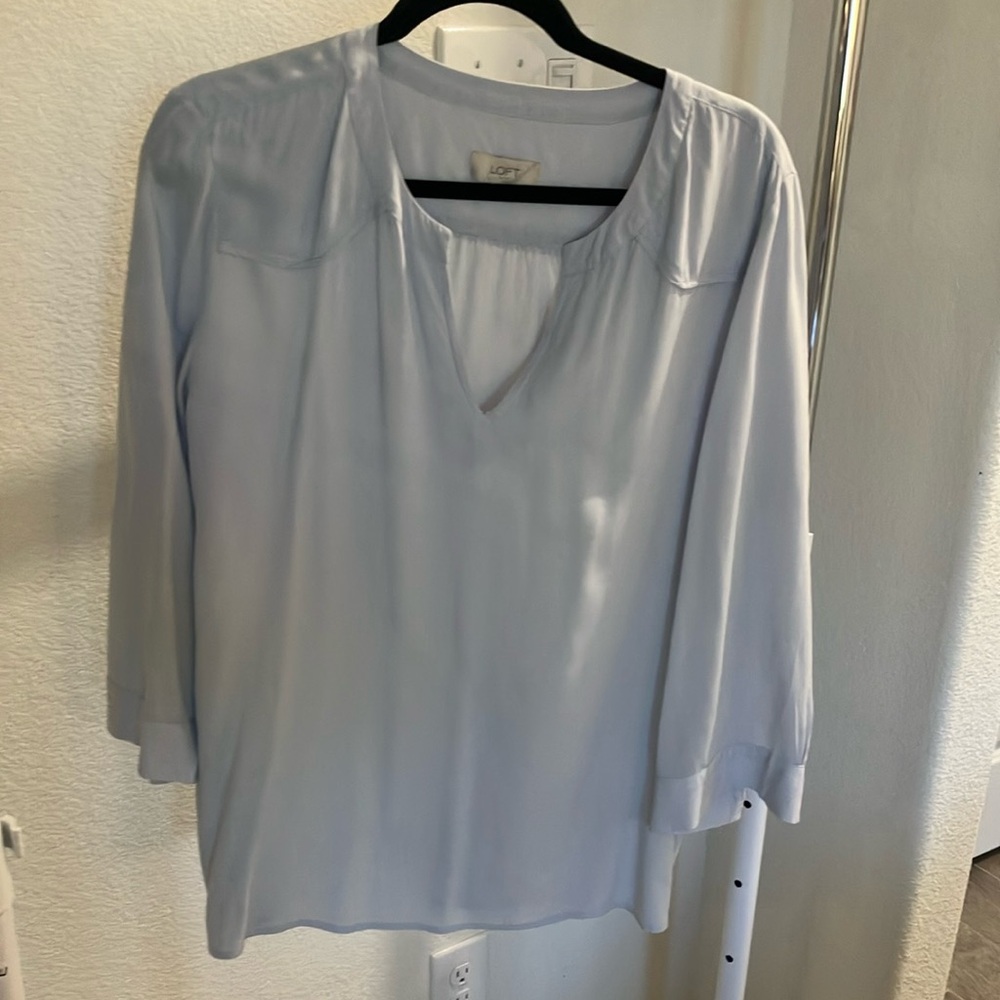ANN TAYLOR LOFT Light Blue Long Sleeve Blouse